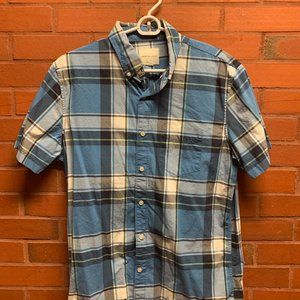 American Eagle Outfitters Men's Aqua Blue Plaid Short Sleeves Button Down Shirt